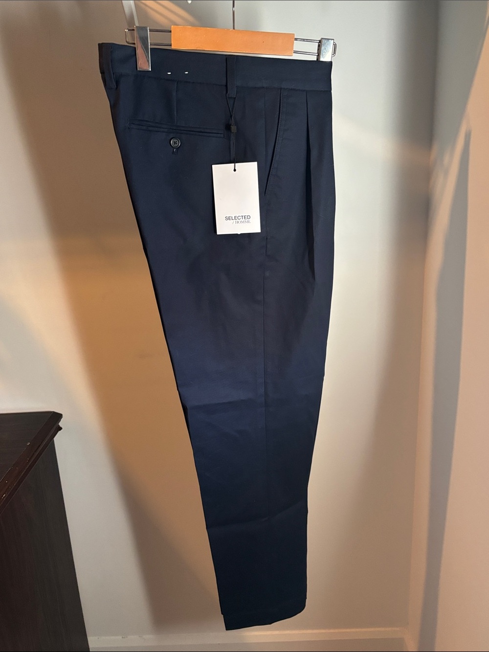 Selected Homme Adam Pleated Dress Pants Navy Regular Tapered W33 L32 NWT